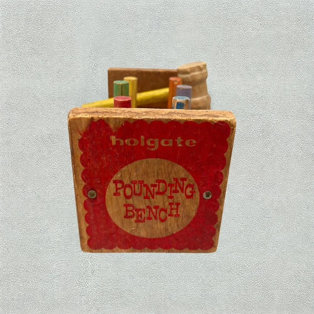 Vintage Holgate Wooden Pounding Bench Toy with Mallet 6 Pegs Kane PA Mid Century